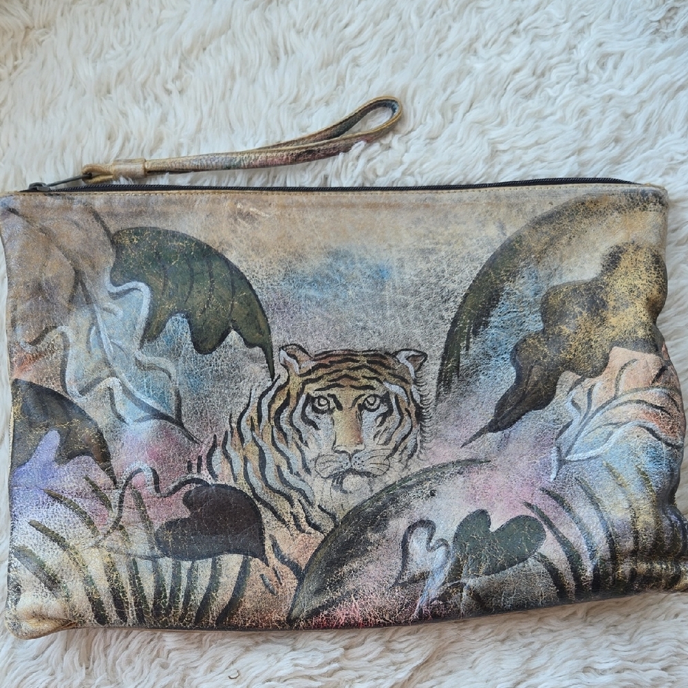Vintage Sova Hand Painted Leather Crouching Tiger 10"×15" Clutch